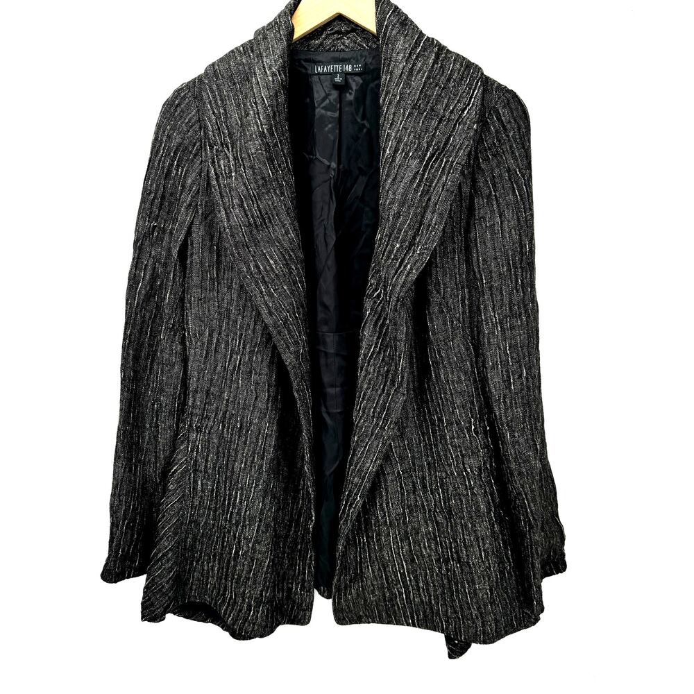 Lafayette 148 Jacket Womens 2 Open Gray Long Sleeve Lined Crepe Designer